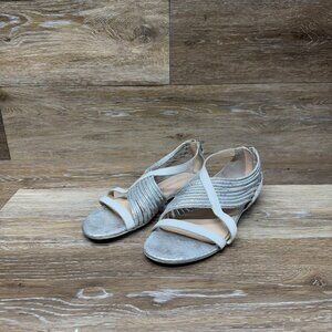 Franco Sarto Paddy Silver Leather Flat Sandals Women's Size 5.5